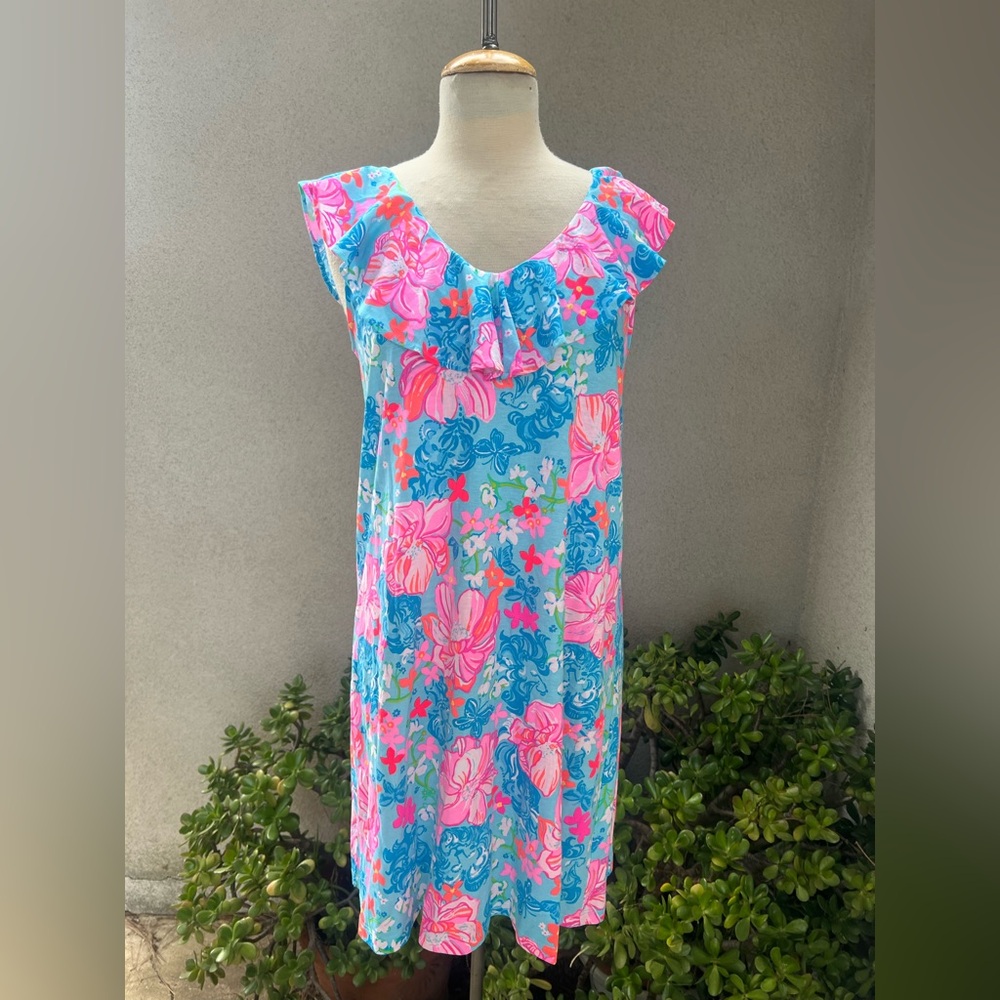 Lilly Pulitzer Short Alessa dress knit Cotton medium Surf Bar Lucious Lion print